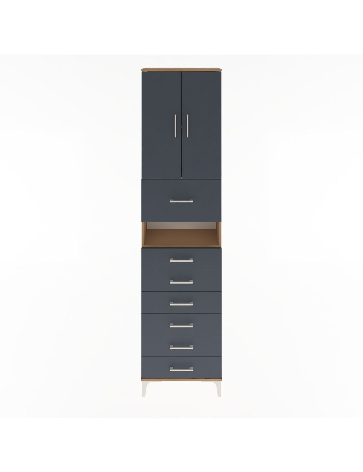 Arges Dolap 3 Raflı 6 Çekmeceli 2 Kapaklı 60x30x243 Çam-Antrasit