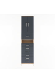 Arges Dolap 3 Raflı 6 Çekmeceli 2 Kapaklı 60x30x243 Çam-Antrasit
