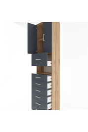 Arges Dolap 3 Raflı 6 Çekmeceli 2 Kapaklı 60x30x243 Çam-Antrasit