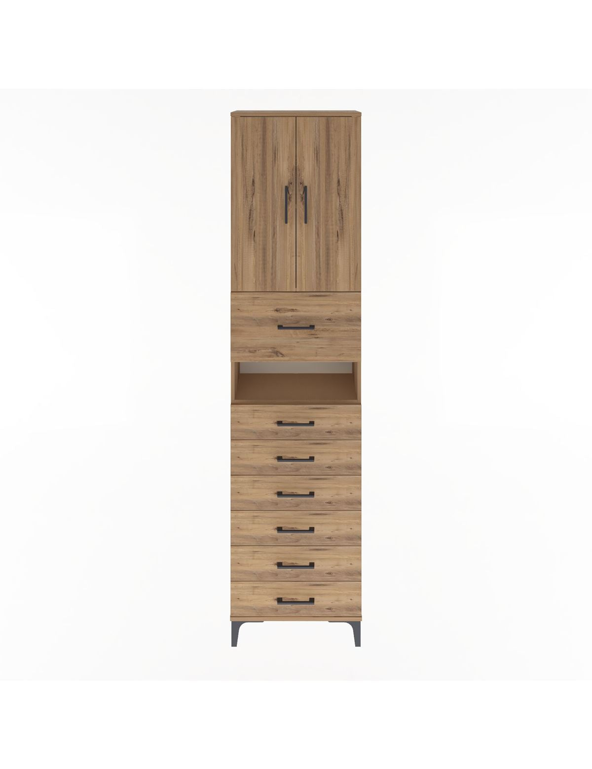 Arges Dolap 3 Raflı 6 Çekmeceli 2 Kapaklı 60x30x243 Çam-Çam