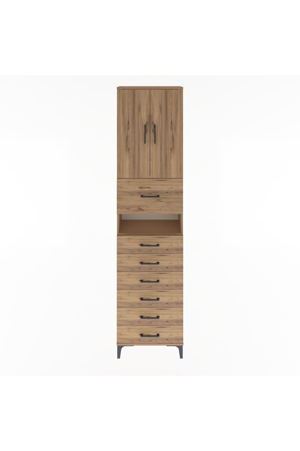 Arges Dolap 3 Raflı 6 Çekmeceli 2 Kapaklı 60x30x243 Çam-Çam