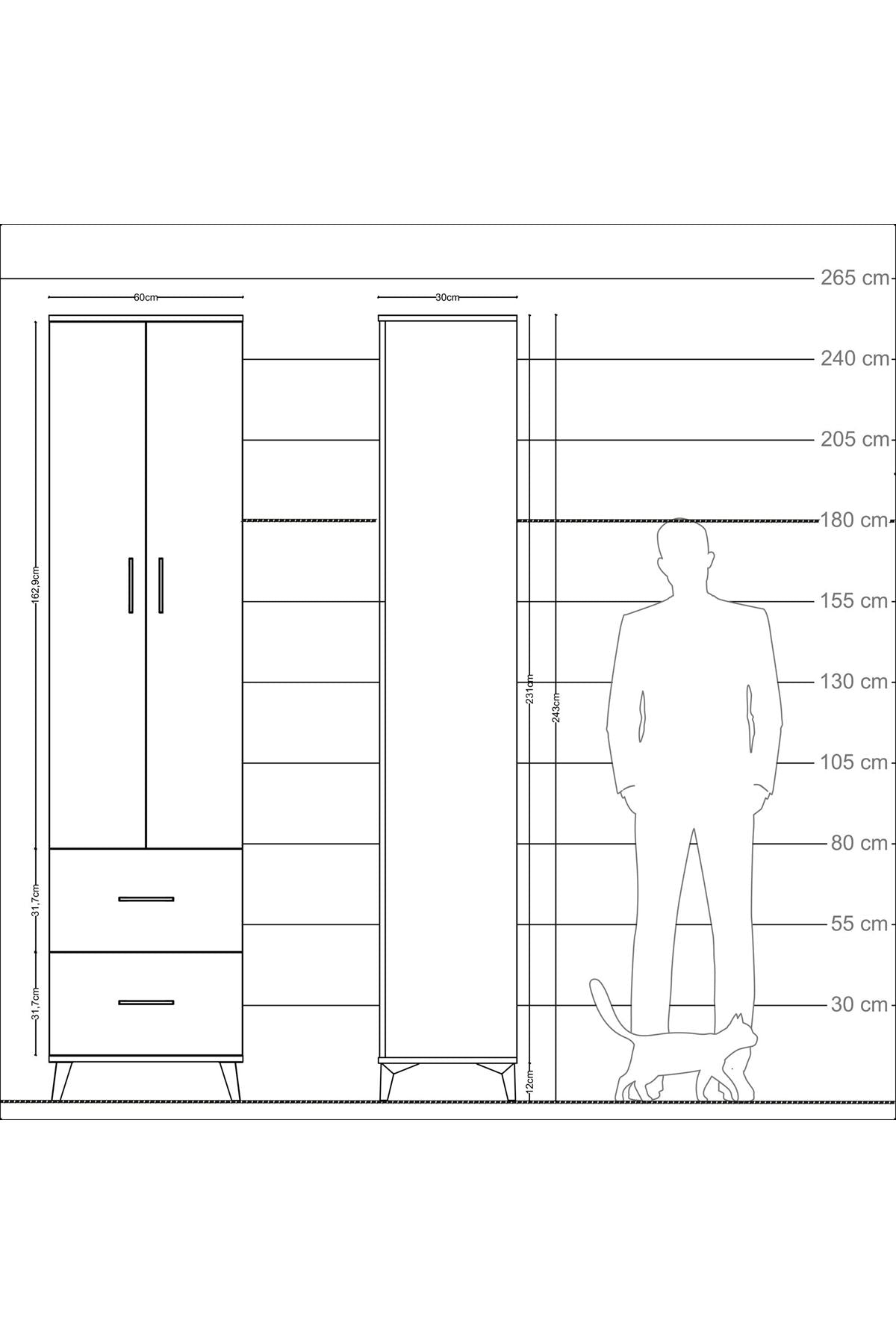 Arges Dolap 4 Raflı 2 Çekmeceli 2 Kapaklı 60x30x243 Aytaşı-Çam