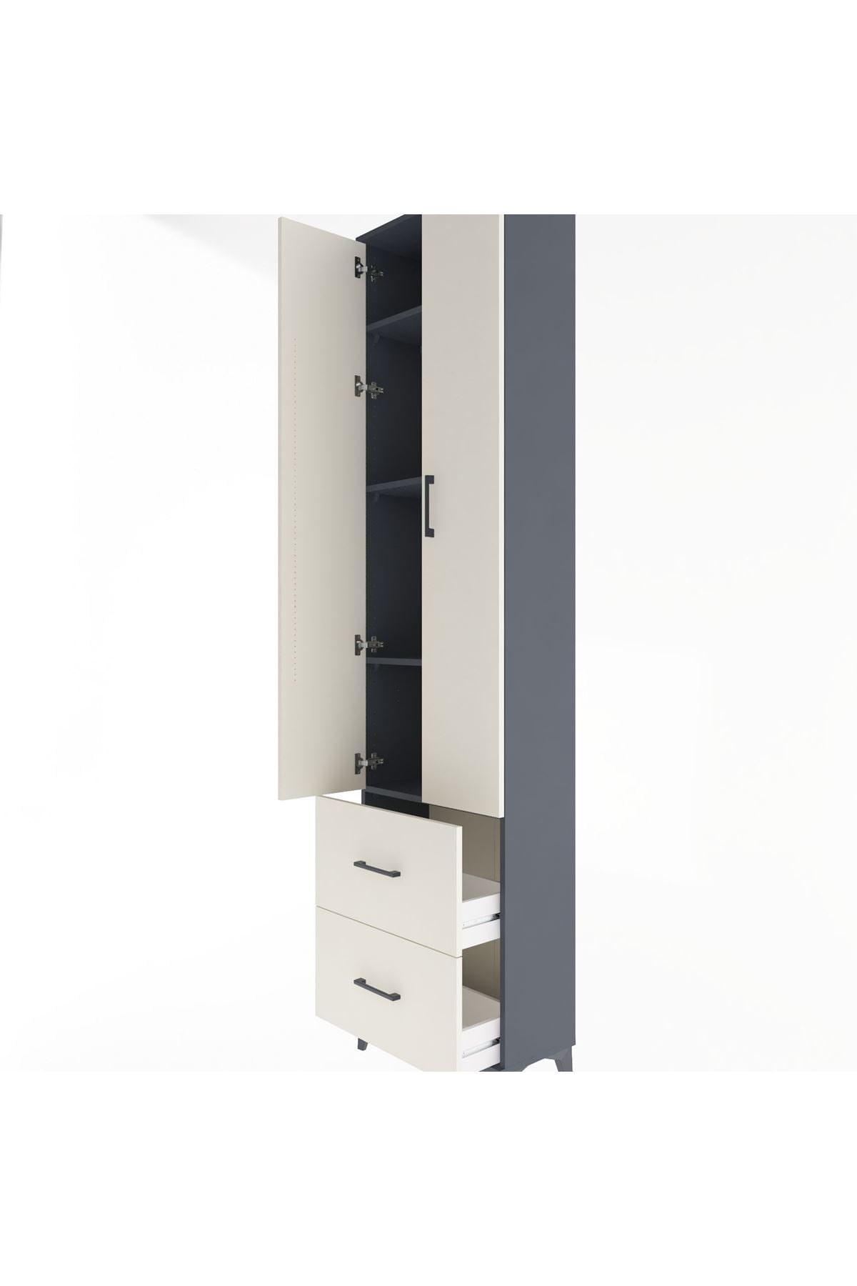 Arges Dolap 4 Raflı 2 Çekmeceli 2 Kapaklı 60x30x243 Antrasit-Aytaşı