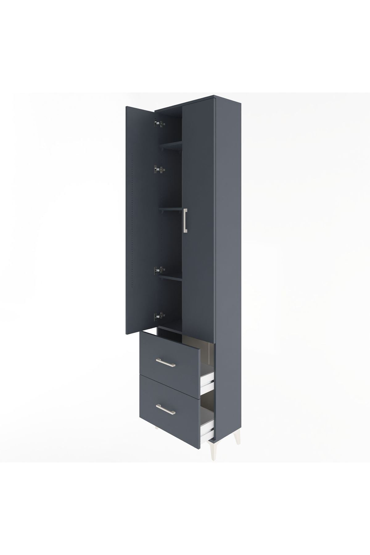 Arges Dolap 4 Raflı 2 Çekmeceli 2 Kapaklı 60x30x243 Antrasit-Antrasit