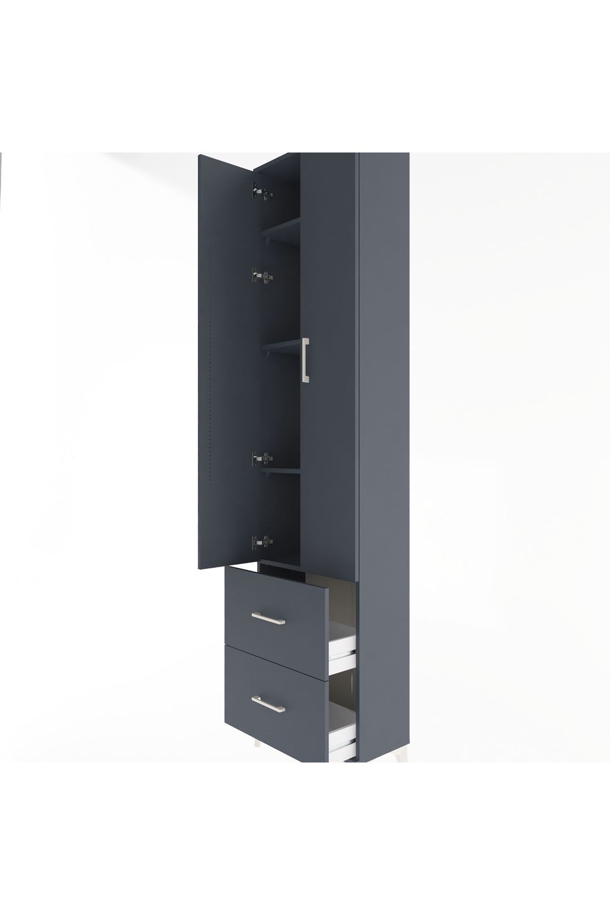 Arges Dolap 4 Raflı 2 Çekmeceli 2 Kapaklı 60x30x243 Antrasit-Antrasit