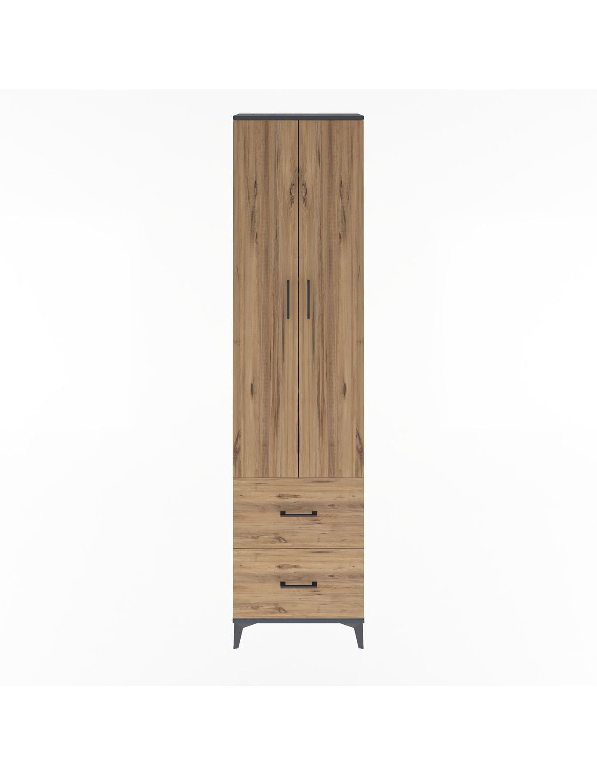 Arges Dolap 4 Raflı 2 Çekmeceli 2 Kapaklı 60x30x243 Antrasit-Çam