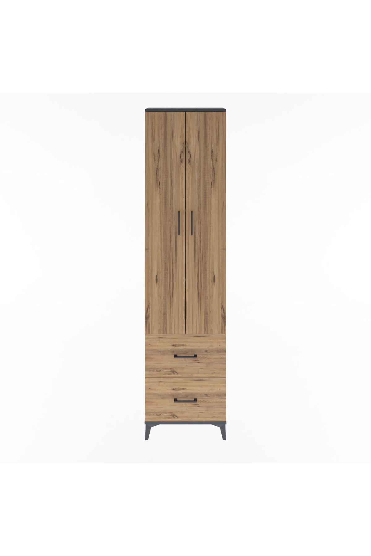 Arges Dolap 4 Raflı 2 Çekmeceli 2 Kapaklı 60x30x243 Antrasit-Çam