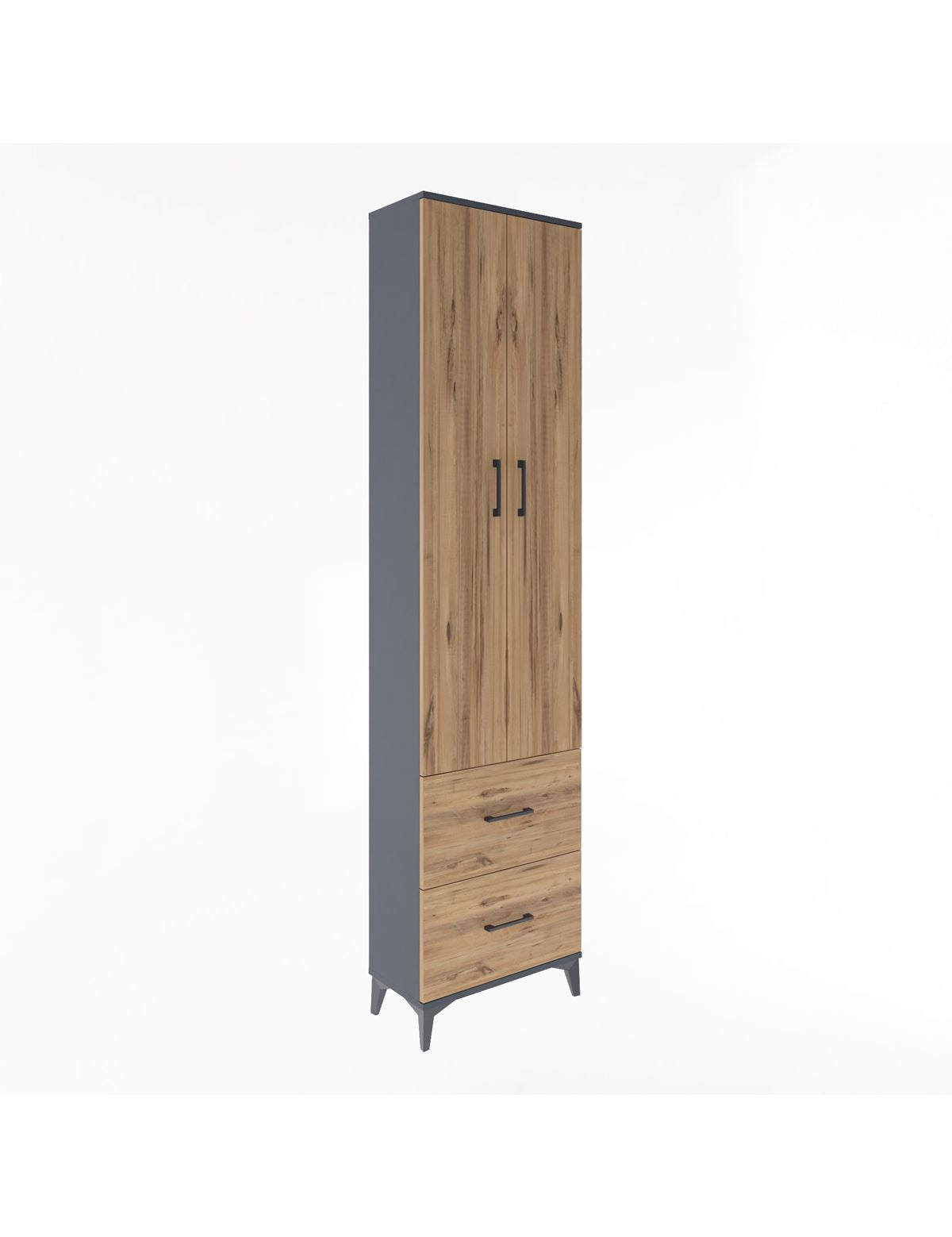 Arges Dolap 4 Raflı 2 Çekmeceli 2 Kapaklı 60x30x243 Antrasit-Çam