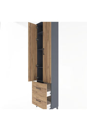 Arges Dolap 4 Raflı 2 Çekmeceli 2 Kapaklı 60x30x243 Antrasit-Çam