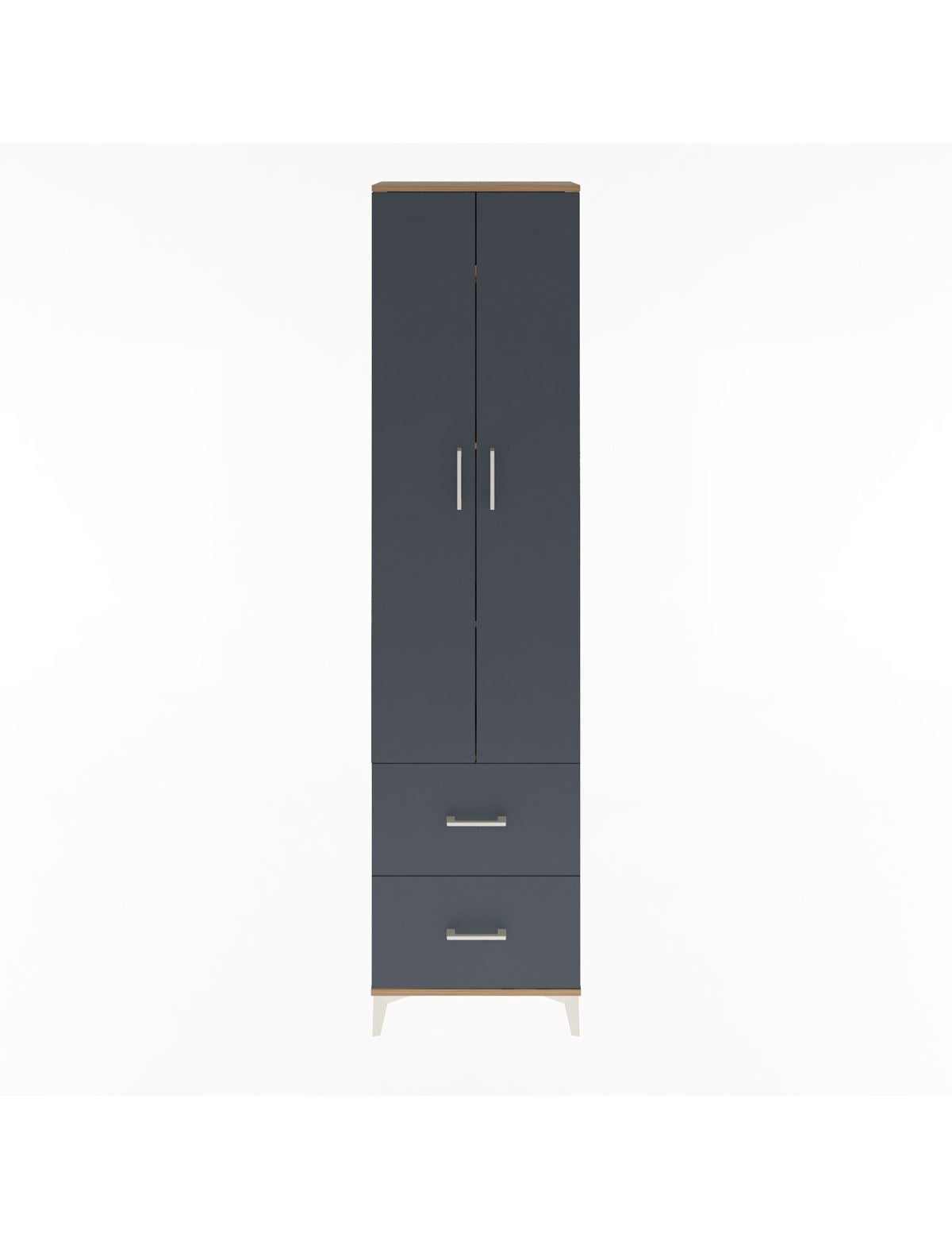 Arges Dolap 4 Raflı 2 Çekmeceli 2 Kapaklı 60x30x243 Çam-Antrasit