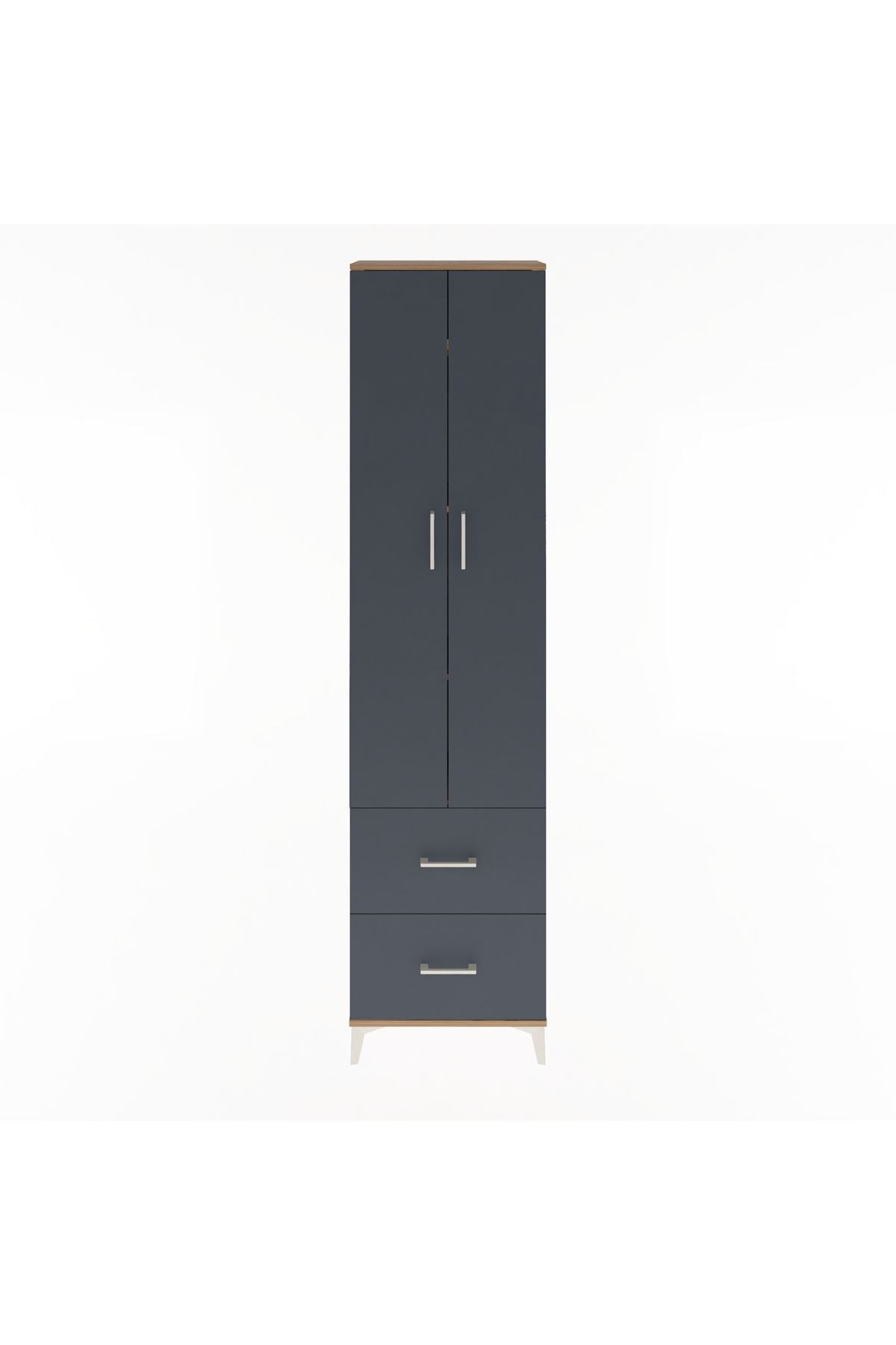 Arges Dolap 4 Raflı 2 Çekmeceli 2 Kapaklı 60x30x243 Çam-Antrasit
