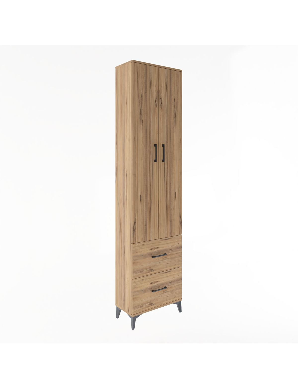 Arges Dolap 4 Raflı 2 Çekmeceli 2 Kapaklı 60x30x243 Çam-Çam