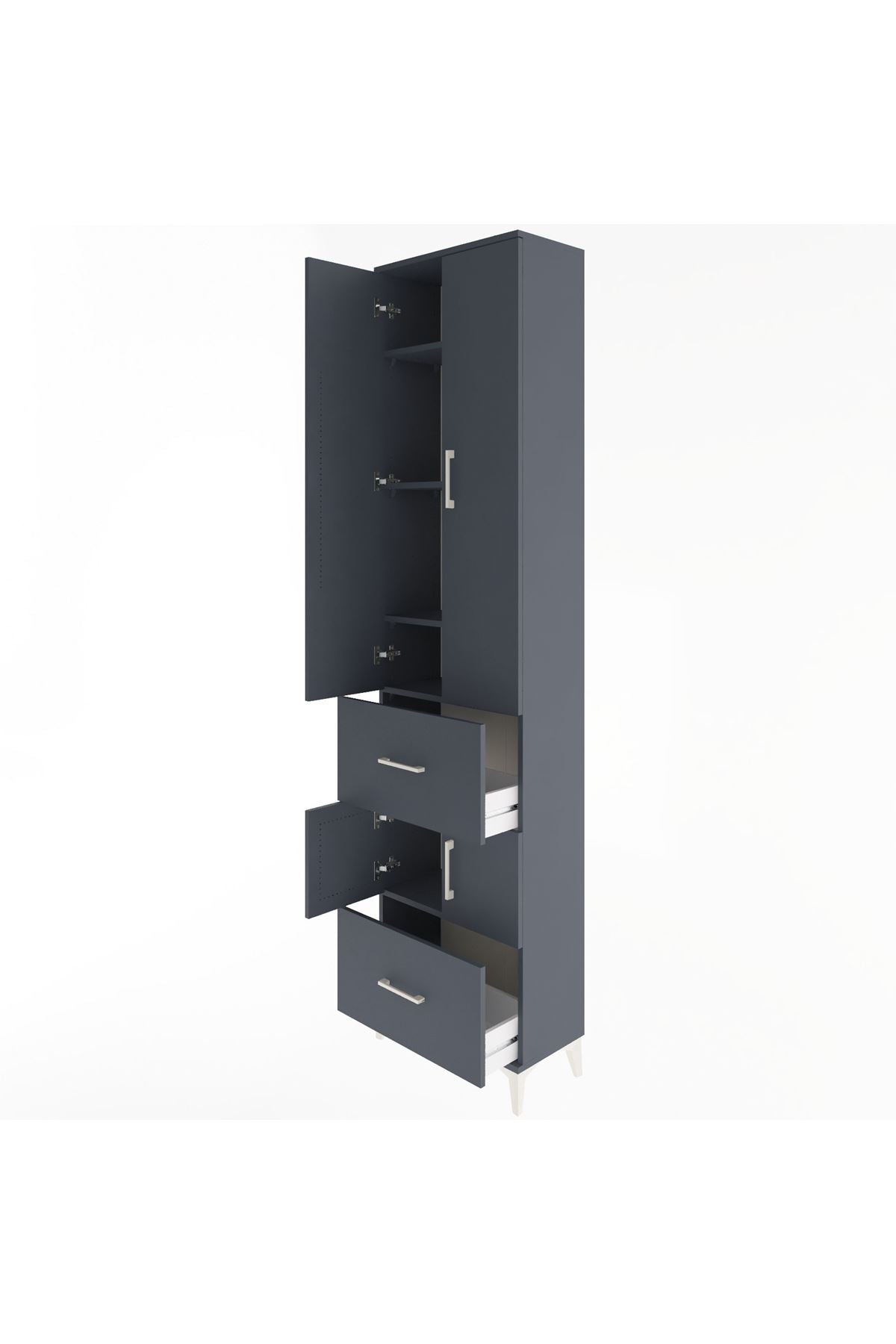 Arges Dolap 5 Raflı 2 Çekmeceli 4 Kapaklı 60x30x243 Antrasit-Antrasit
