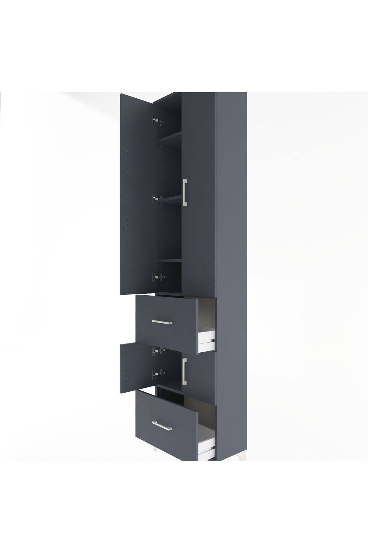 Arges Dolap 5 Raflı 2 Çekmeceli 4 Kapaklı 60x30x243 Antrasit-Antrasit