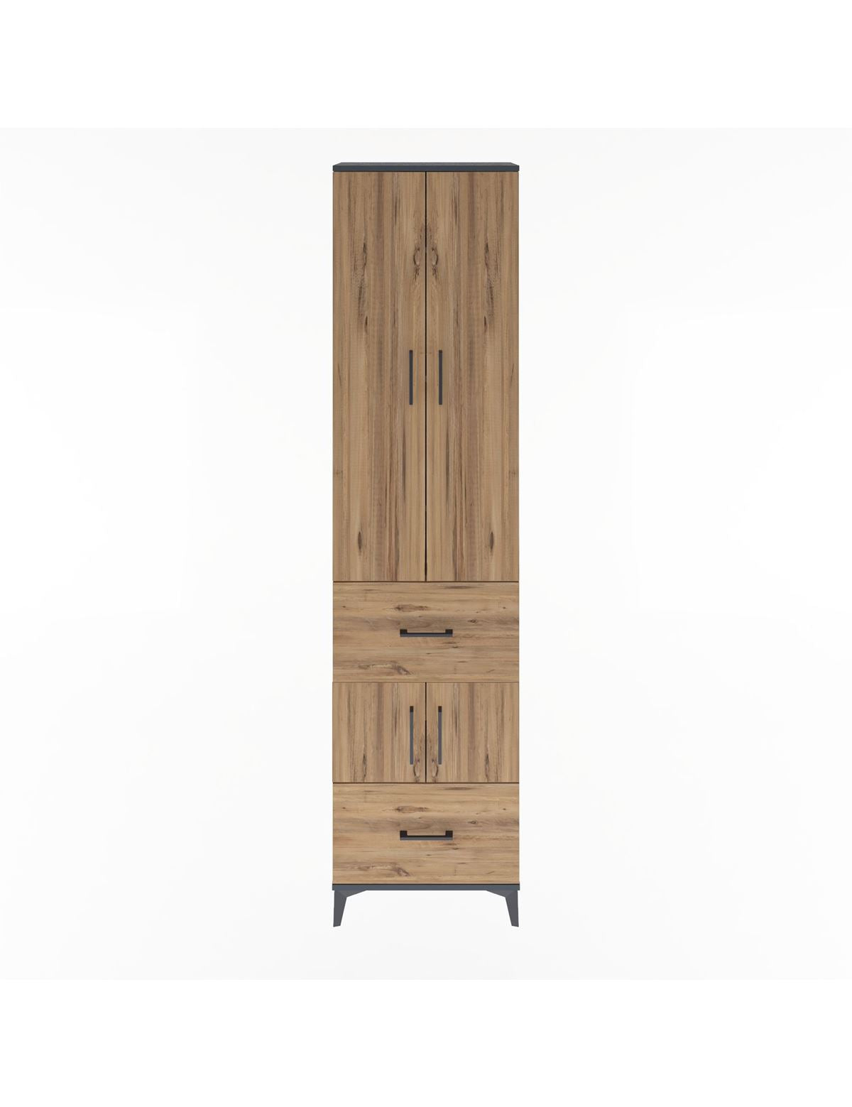 Arges Dolap 5 Raflı 2 Çekmeceli 4 Kapaklı 60x30x243 Antrasit-Çam