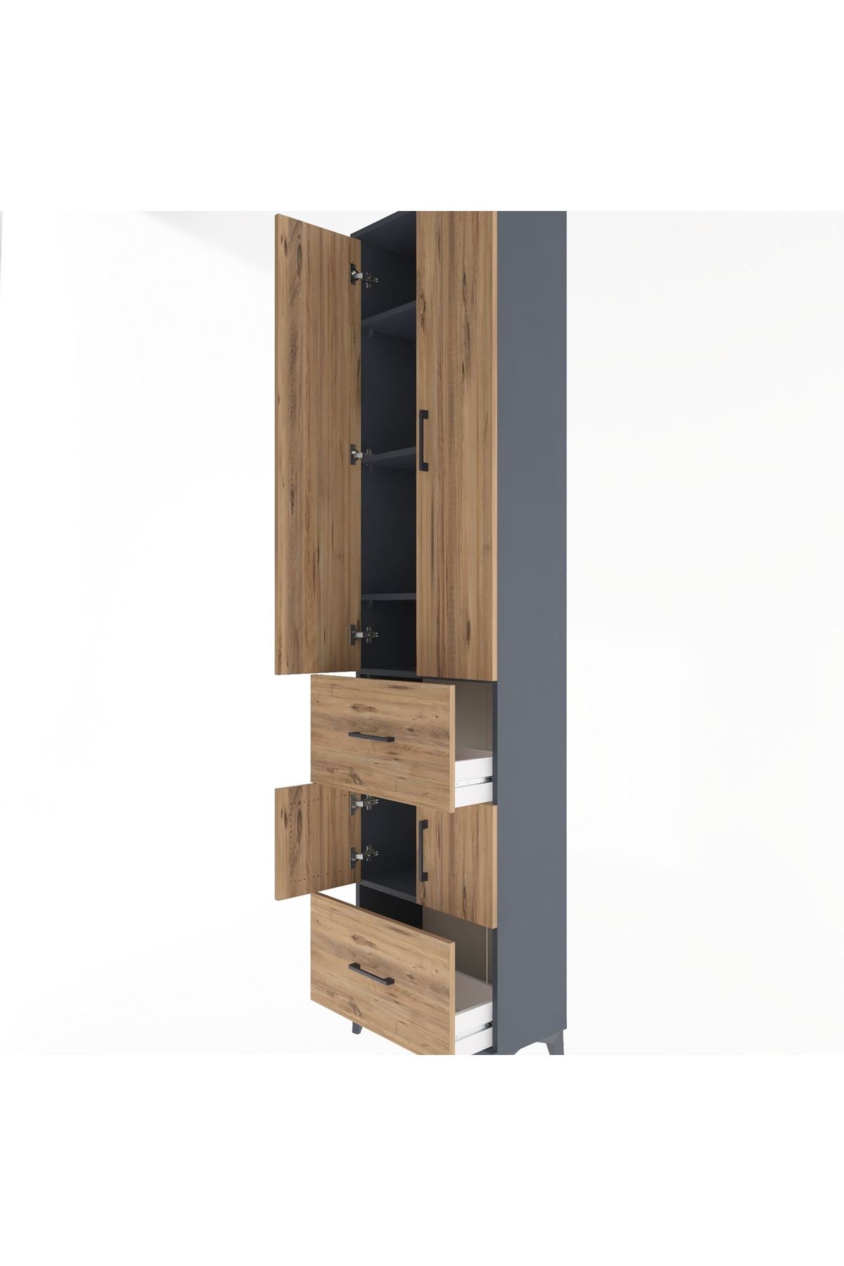 Arges Dolap 5 Raflı 2 Çekmeceli 4 Kapaklı 60x30x243 Antrasit-Çam