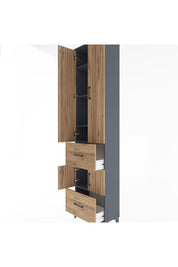 Arges Dolap 5 Raflı 2 Çekmeceli 4 Kapaklı 60x30x243 Antrasit-Çam