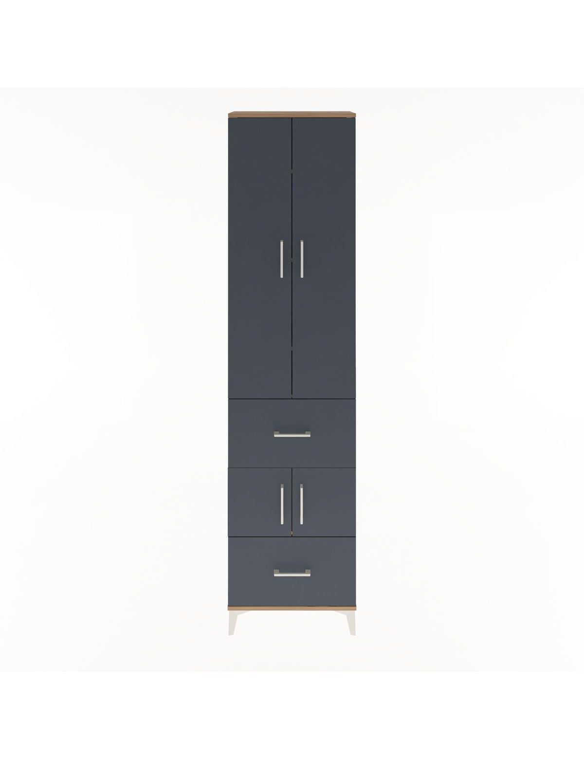Arges Dolap 5 Raflı 2 Çekmeceli 4 Kapaklı 60x30x243 Çam-Antrasit