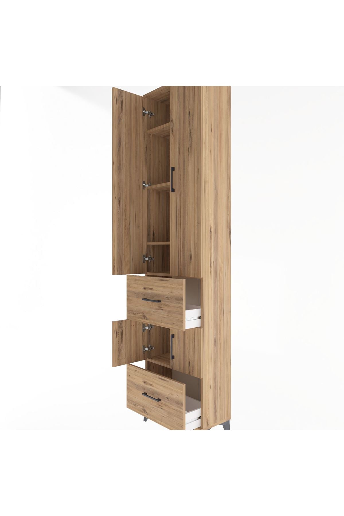 Arges Dolap 5 Raflı 2 Çekmeceli 4 Kapaklı 60x30x243 Çam-Çam