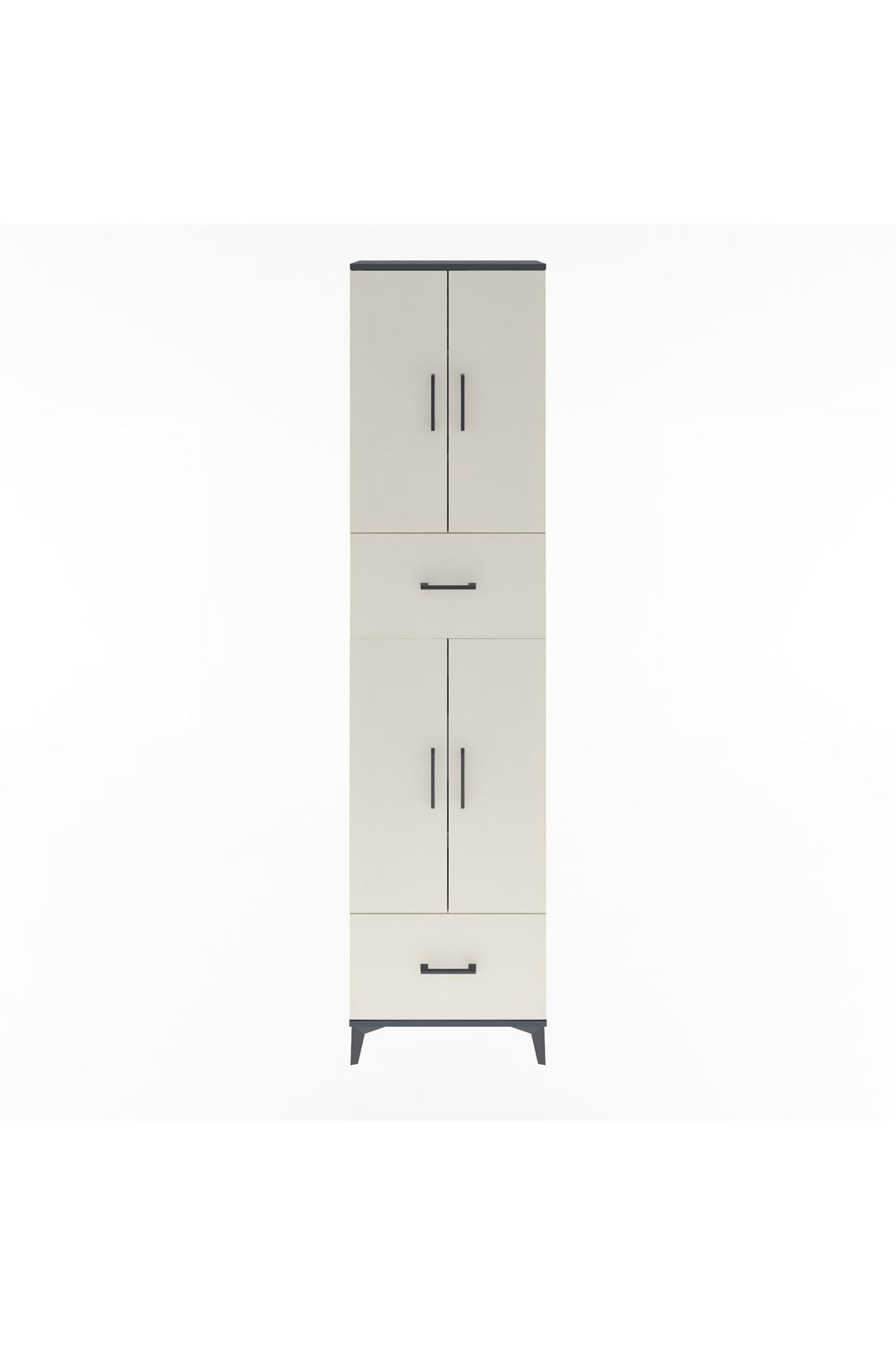 Arges Dolap 6 Raflı 2 Çekmeceli 4 Kapaklı 60x30x243 Antrasit-Aytaşı