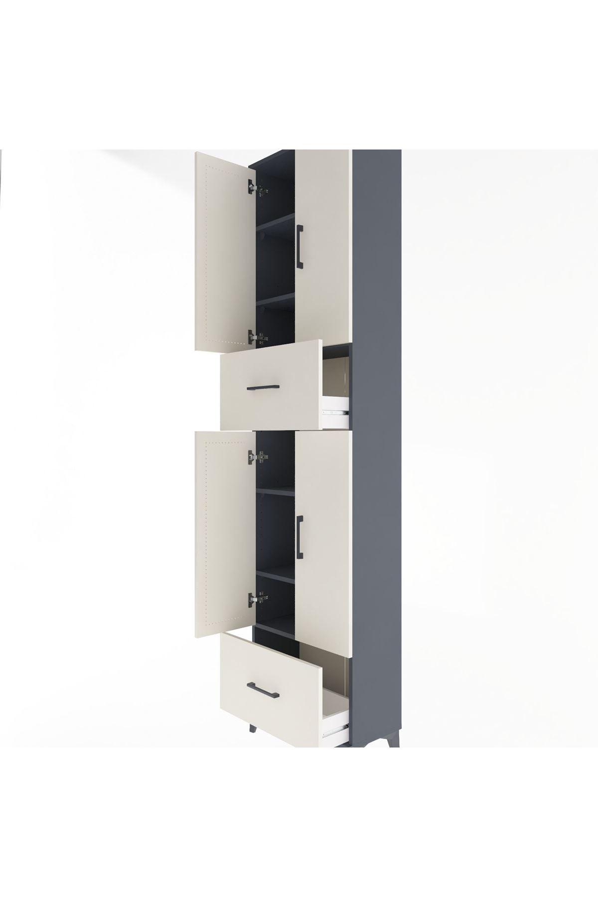 Arges Dolap 6 Raflı 2 Çekmeceli 4 Kapaklı 60x30x243 Antrasit-Aytaşı