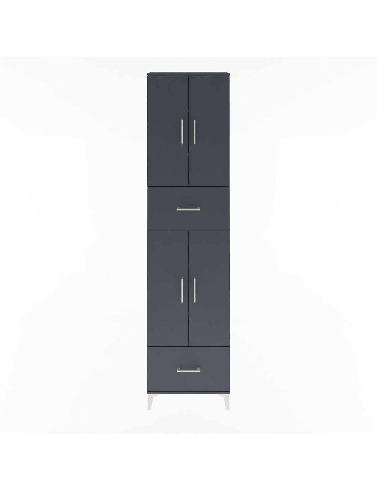 Arges Dolap 6 Raflı 2 Çekmeceli 4 Kapaklı 60x30x243 Antrasit-Antrasit