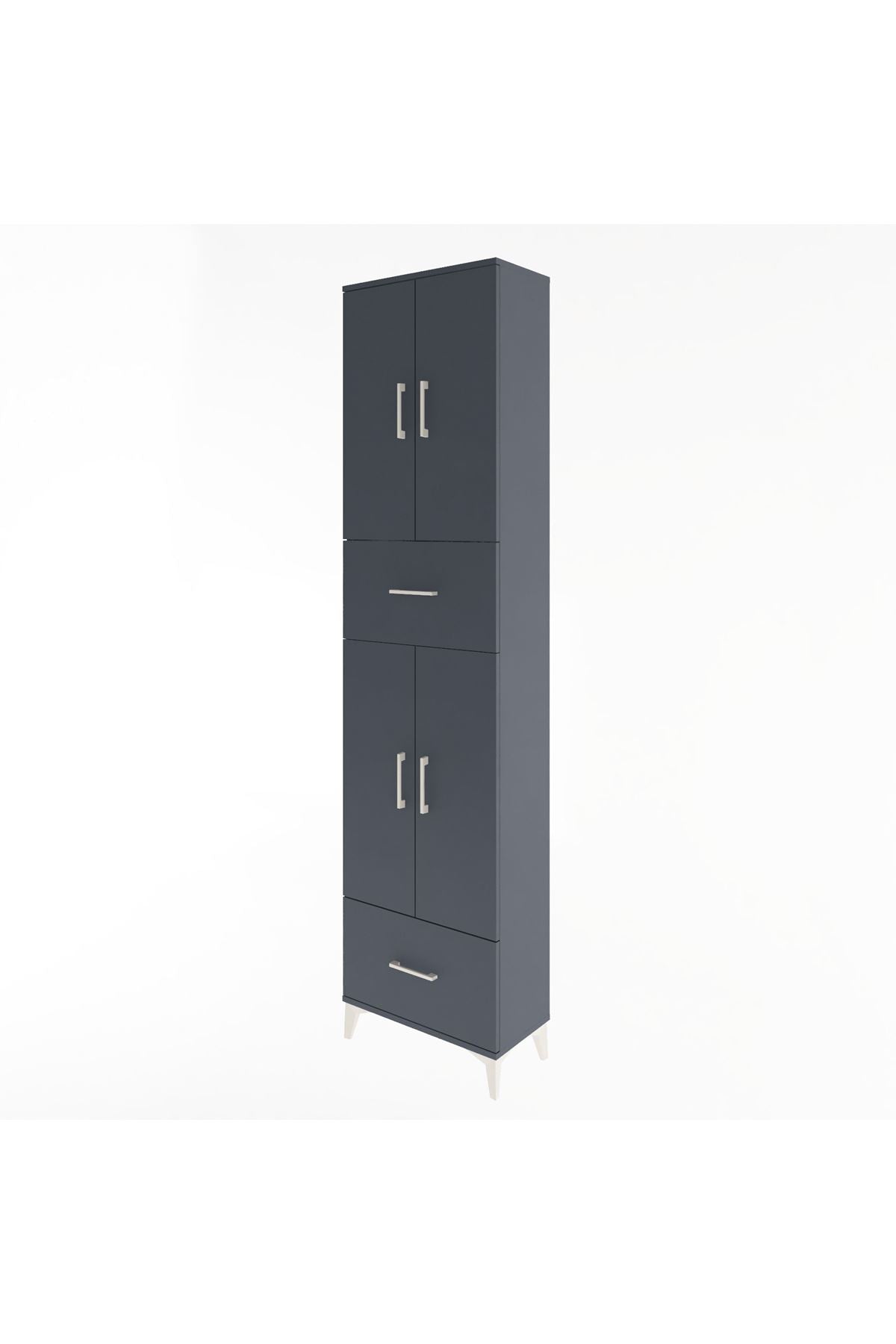 Arges Dolap 6 Raflı 2 Çekmeceli 4 Kapaklı 60x30x243 Antrasit-Antrasit