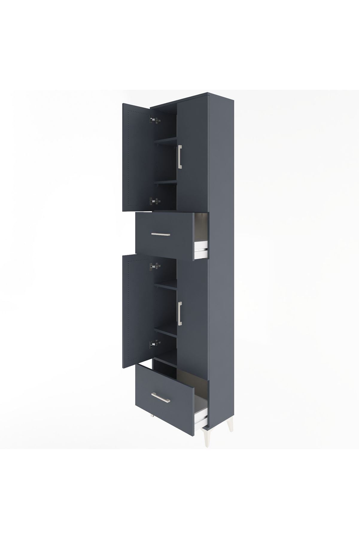 Arges Dolap 6 Raflı 2 Çekmeceli 4 Kapaklı 60x30x243 Antrasit-Antrasit