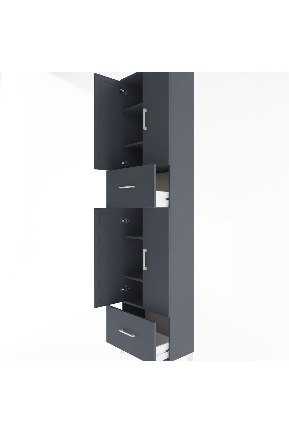 Arges Dolap 6 Raflı 2 Çekmeceli 4 Kapaklı 60x30x243 Antrasit-Antrasit