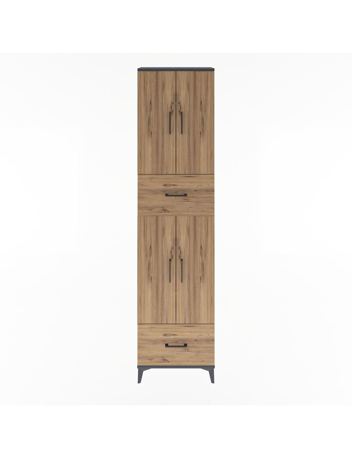 Arges Dolap 6 Raflı 2 Çekmeceli 4 Kapaklı 60x30x243 Antrasit-Çam