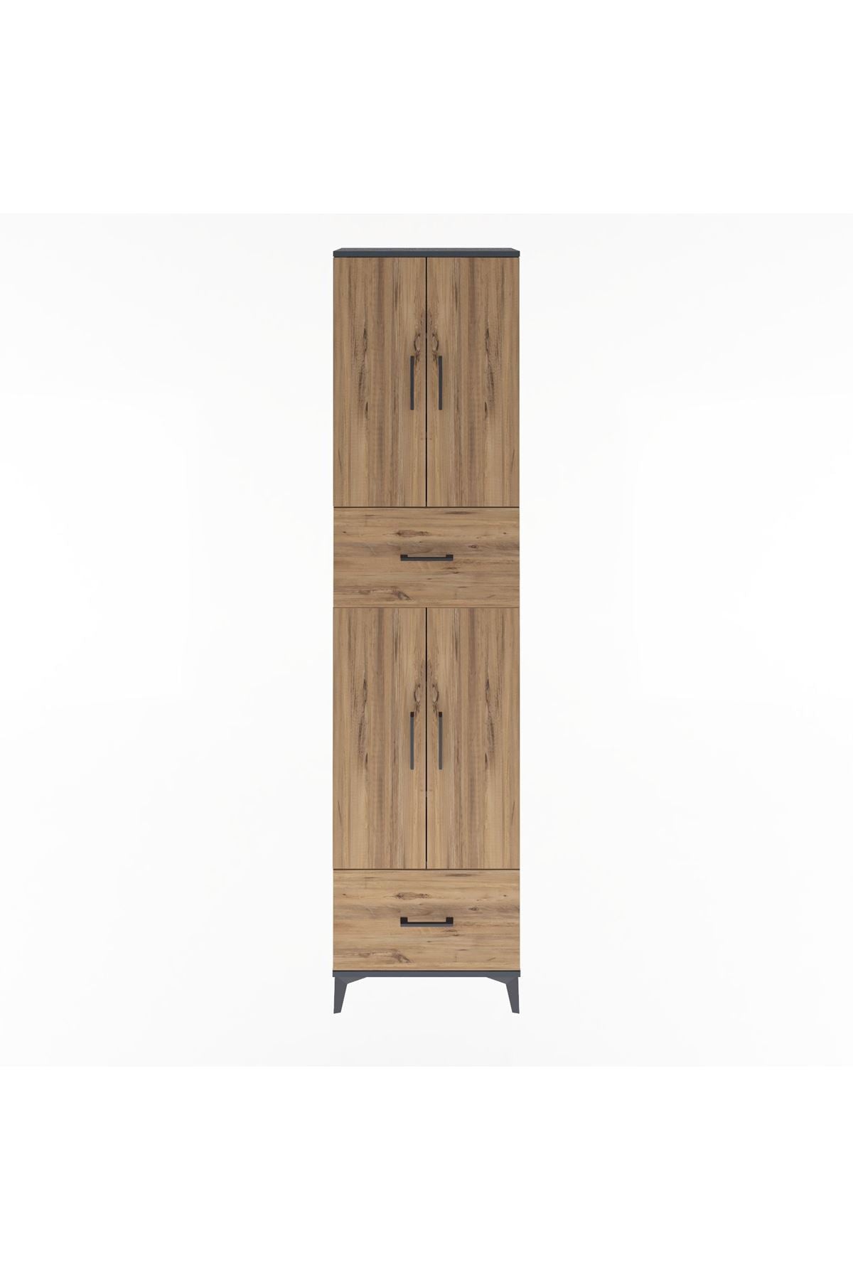 Arges Dolap 6 Raflı 2 Çekmeceli 4 Kapaklı 60x30x243 Antrasit-Çam