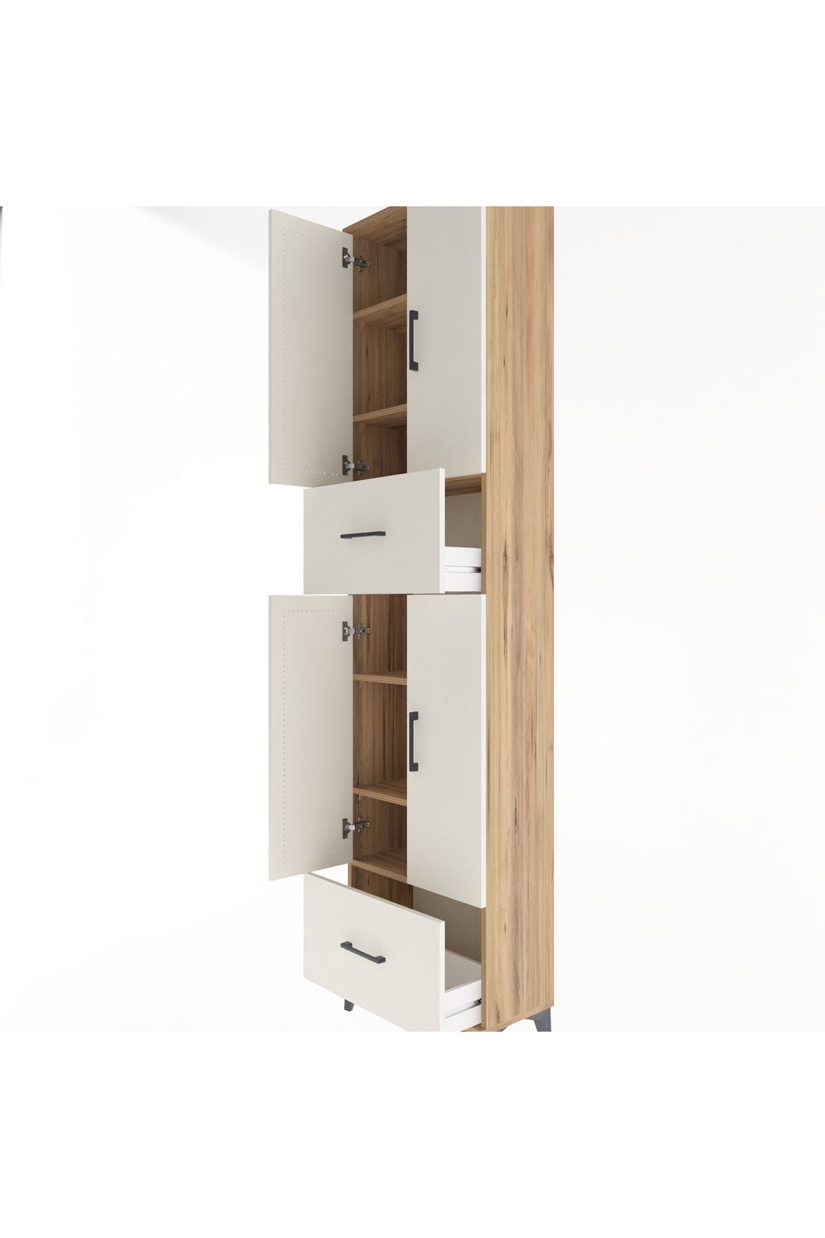 Arges Dolap 6 Raflı 2 Çekmeceli 4 Kapaklı 60x30x243 Çam-Aytaşı