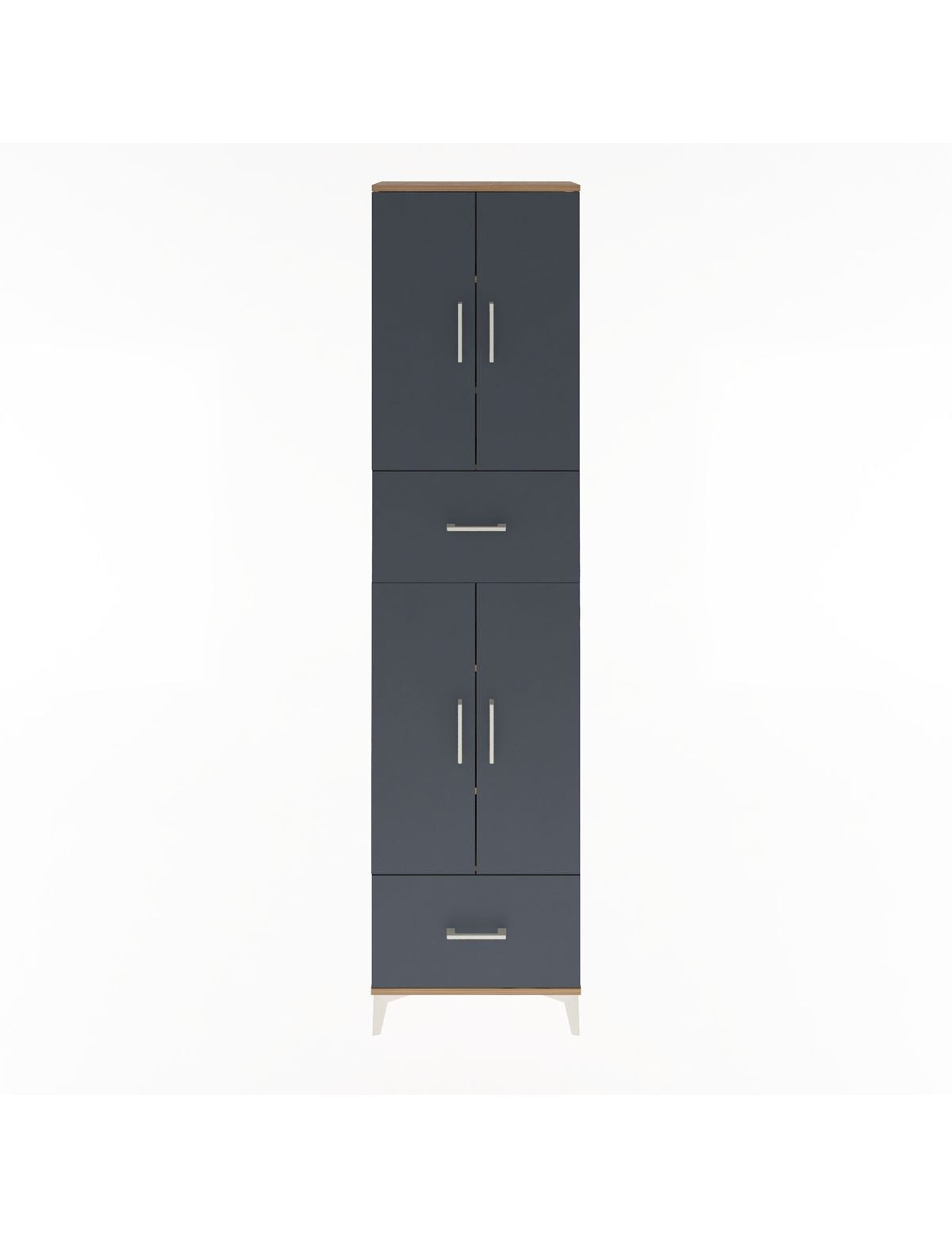 Arges Dolap 6 Raflı 2 Çekmeceli 4 Kapaklı 60x30x243 Çam-Antrasit