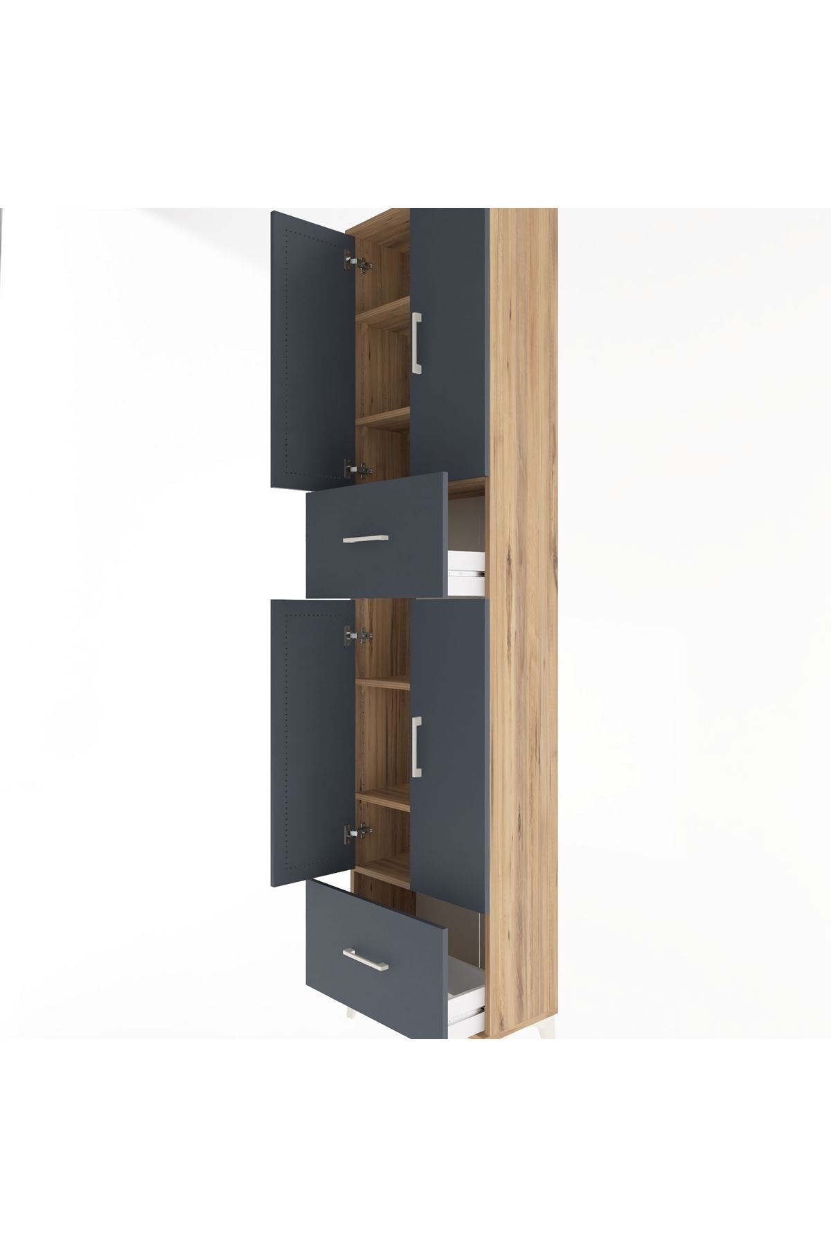 Arges Dolap 6 Raflı 2 Çekmeceli 4 Kapaklı 60x30x243 Çam-Antrasit