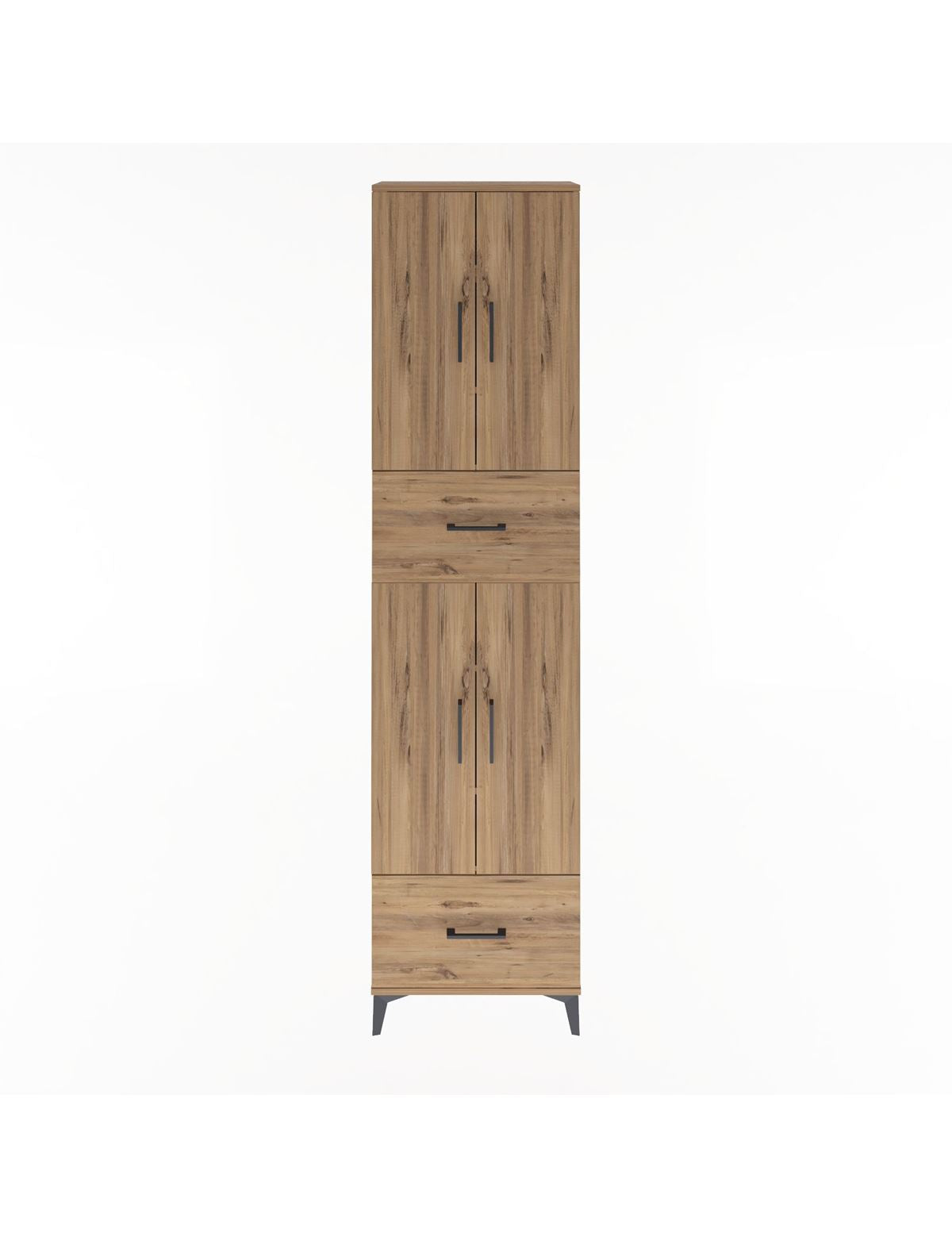 Arges Dolap 6 Raflı 2 Çekmeceli 4 Kapaklı 60x30x243 Çam-Çam