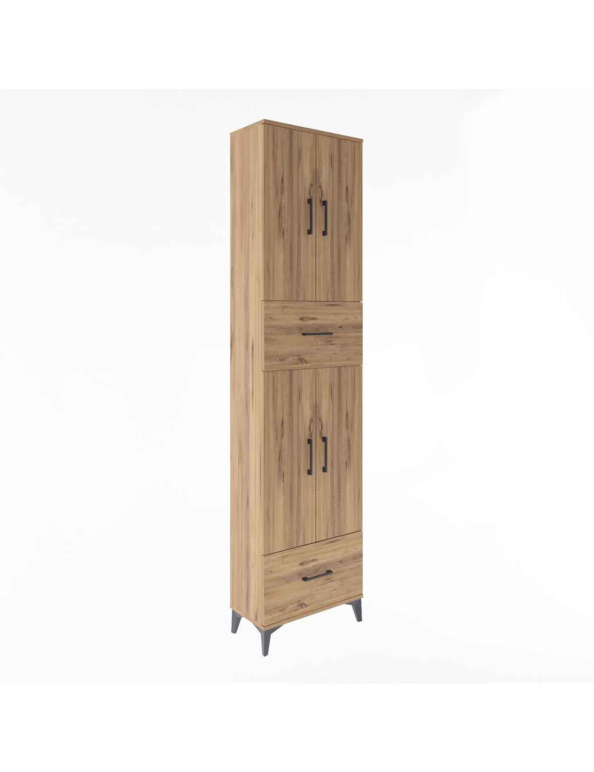 Arges Dolap 6 Raflı 2 Çekmeceli 4 Kapaklı 60x30x243 Çam-Çam