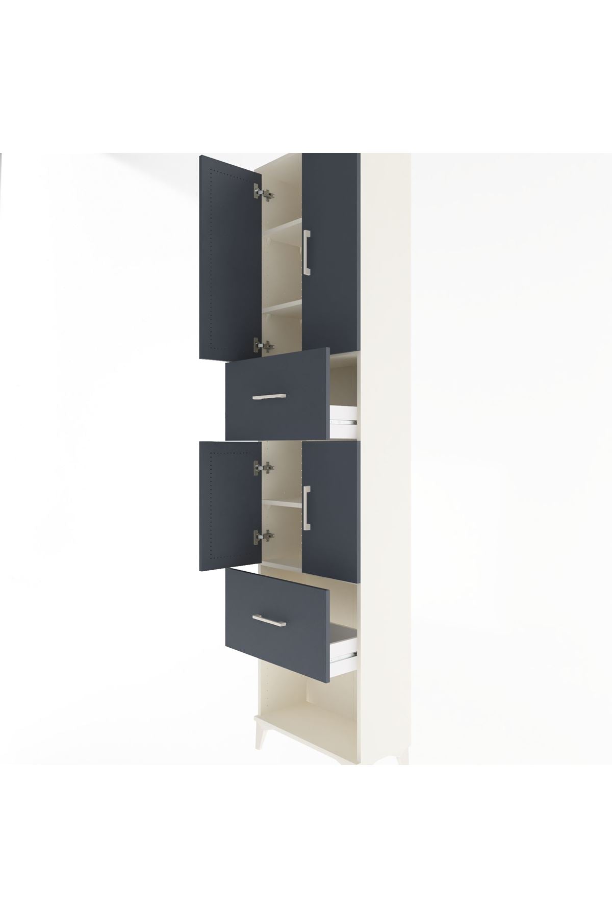 Arges Dolap 5 Raflı 2 Çekmeceli 4 Kapaklı 60x30x243 Aytaşı-Antrasit