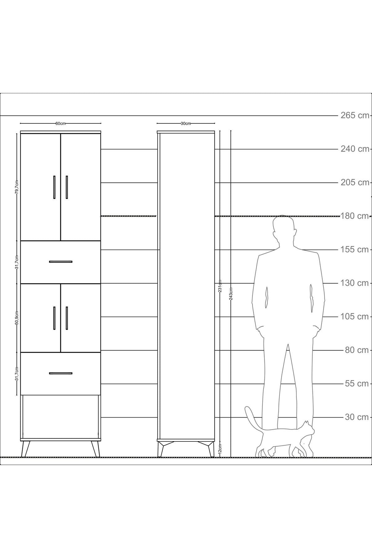 Arges Dolap 5 Raflı 2 Çekmeceli 4 Kapaklı 60x30x243 Aytaşı-Antrasit