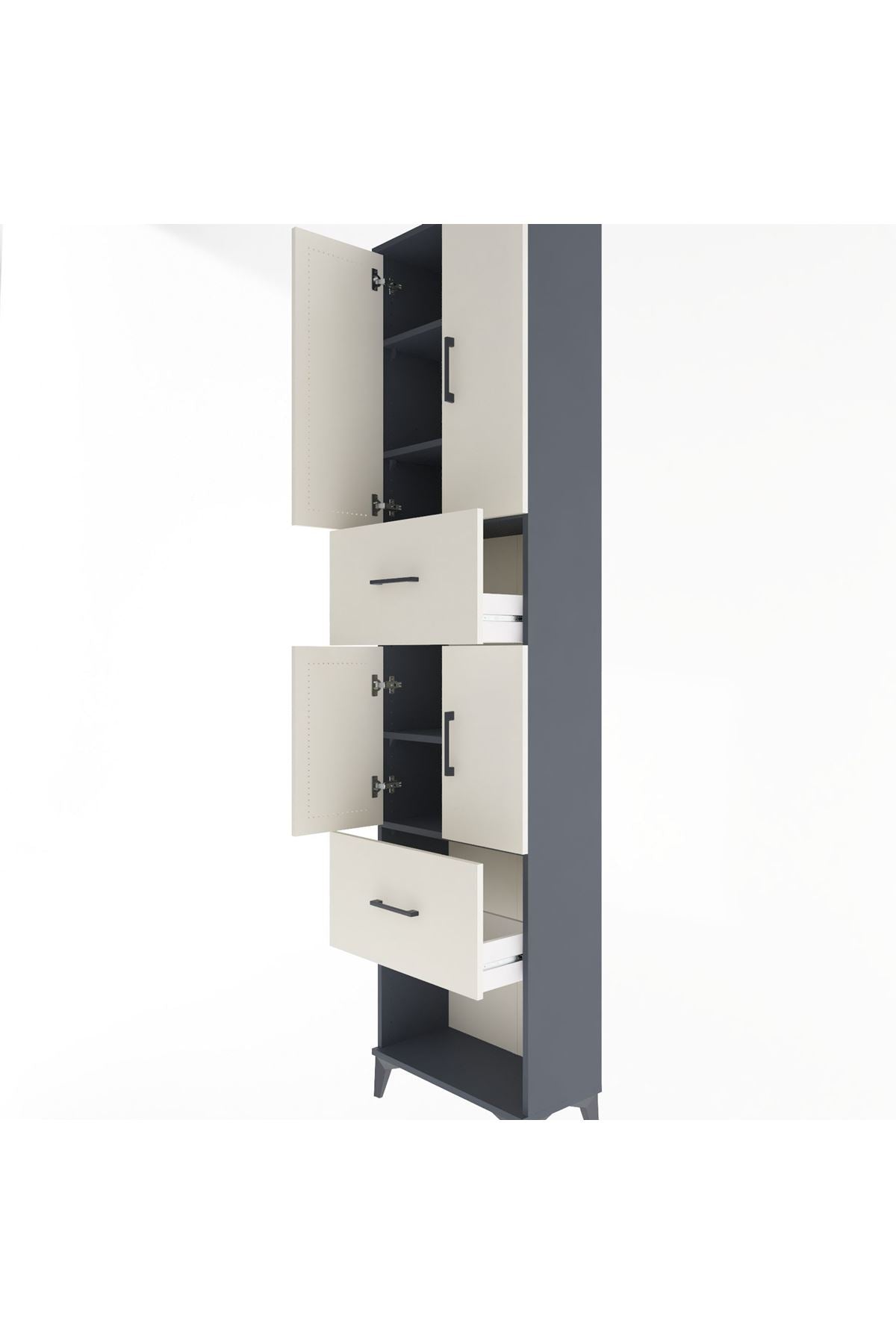 Arges Dolap 5 Raflı 2 Çekmeceli 4 Kapaklı 60x30x243 Antrasit-Aytaşı