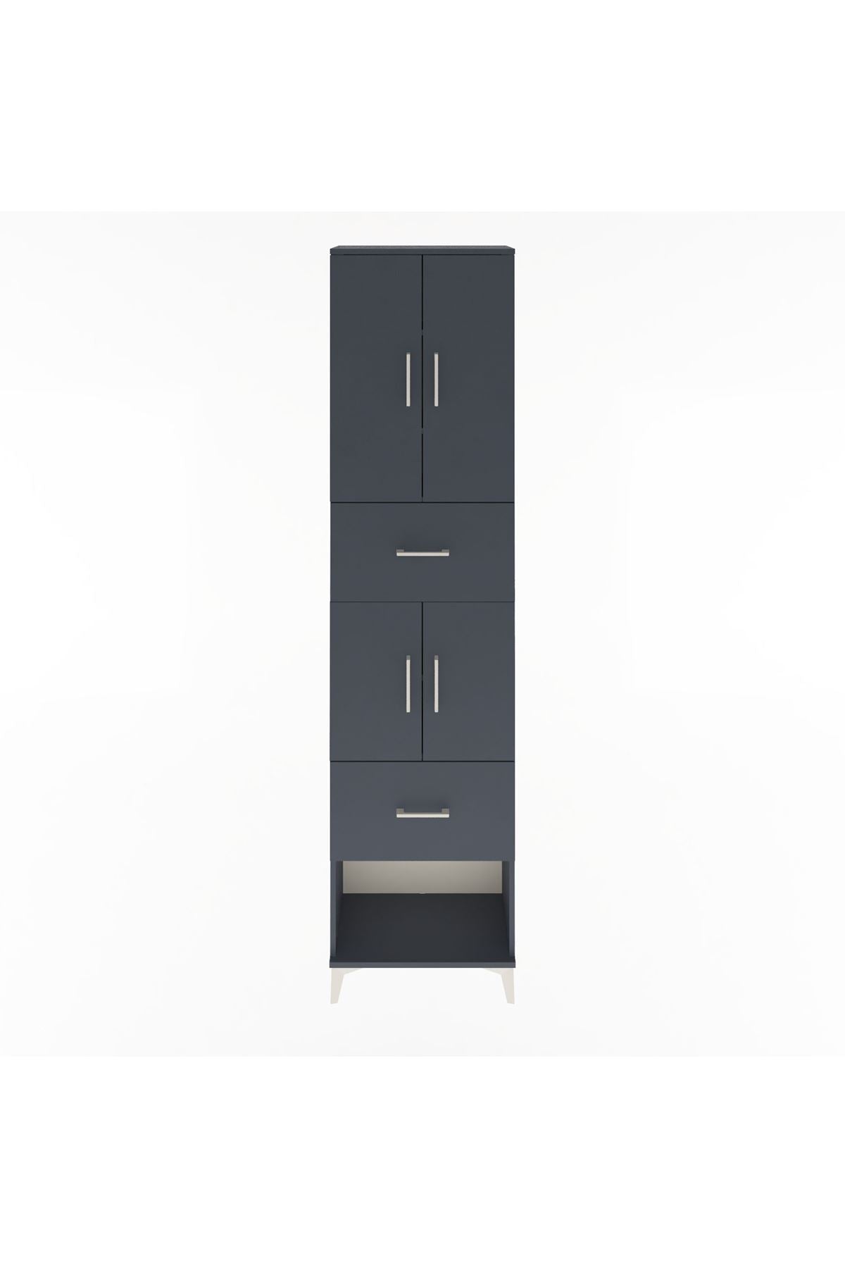 Arges Dolap 5 Raflı 2 Çekmeceli 4 Kapaklı 60x30x243 Antrasit-Antrasit