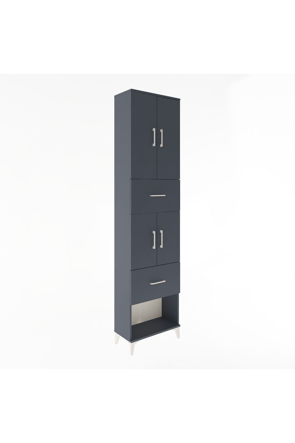 Arges Dolap 5 Raflı 2 Çekmeceli 4 Kapaklı 60x30x243 Antrasit-Antrasit
