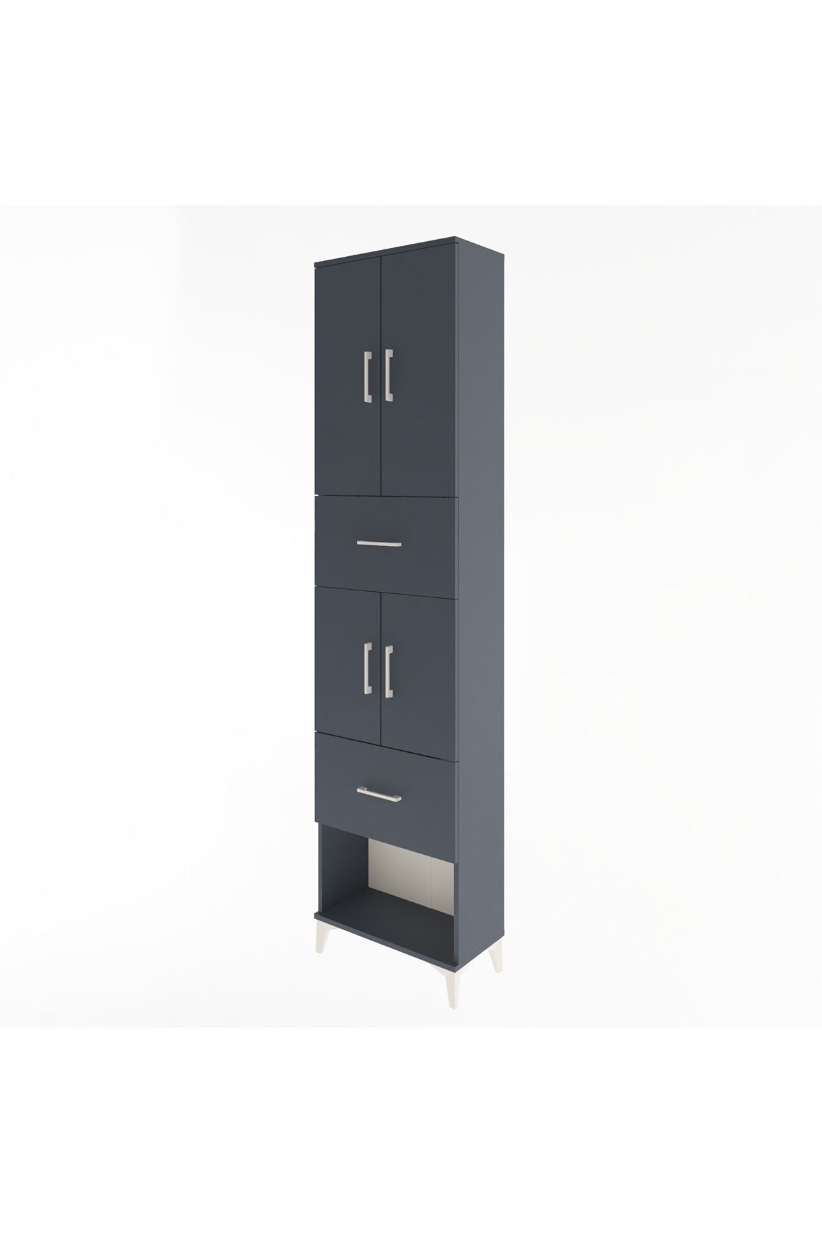 Arges Dolap 5 Raflı 2 Çekmeceli 4 Kapaklı 60x30x243 Antrasit-Antrasit