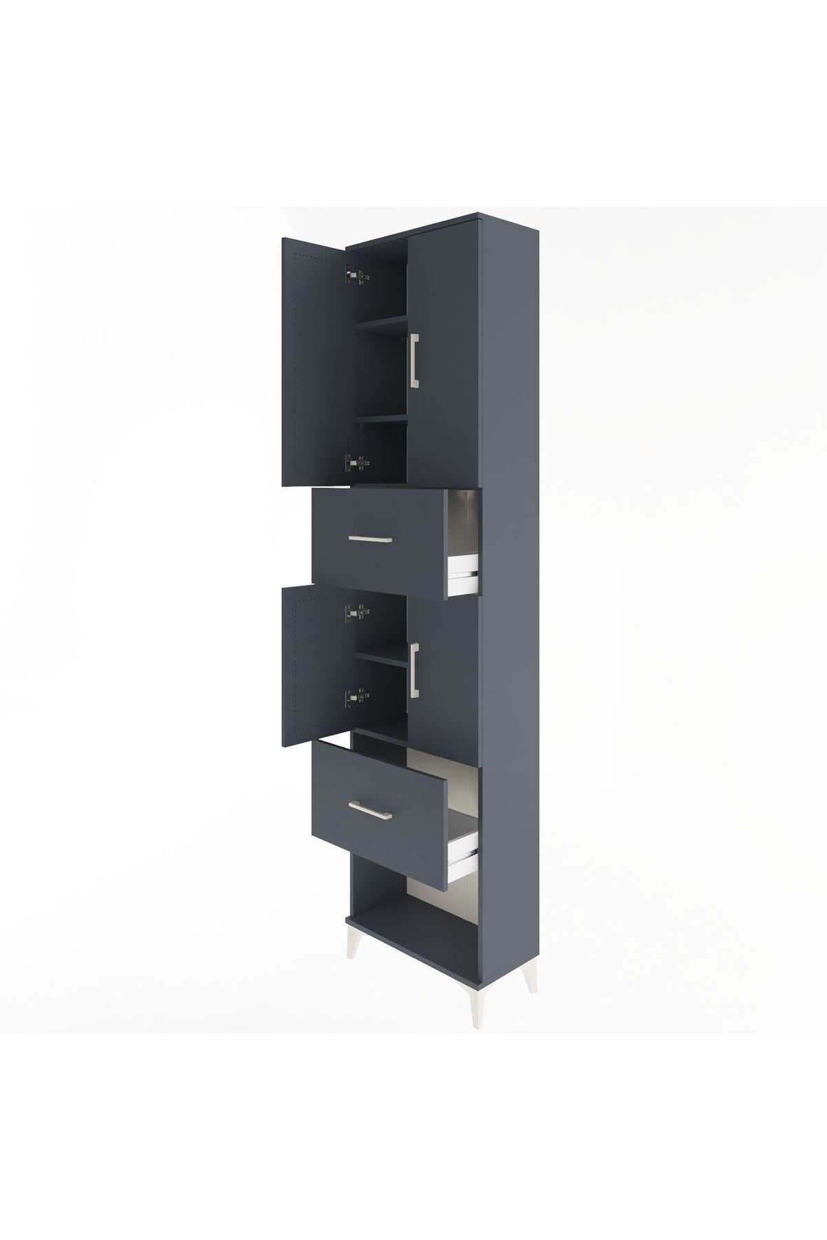 Arges Dolap 5 Raflı 2 Çekmeceli 4 Kapaklı 60x30x243 Antrasit-Antrasit