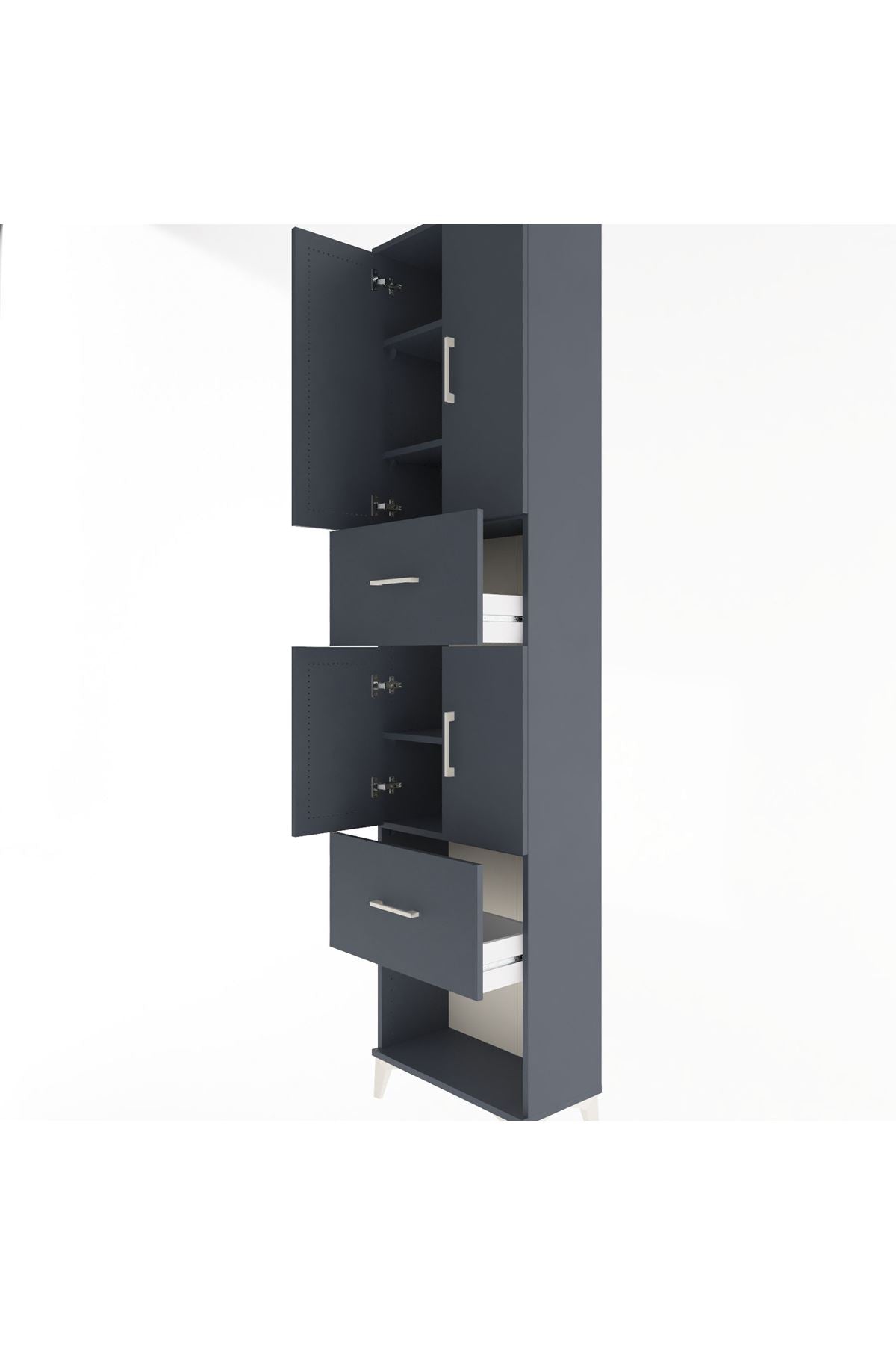 Arges Dolap 5 Raflı 2 Çekmeceli 4 Kapaklı 60x30x243 Antrasit-Antrasit