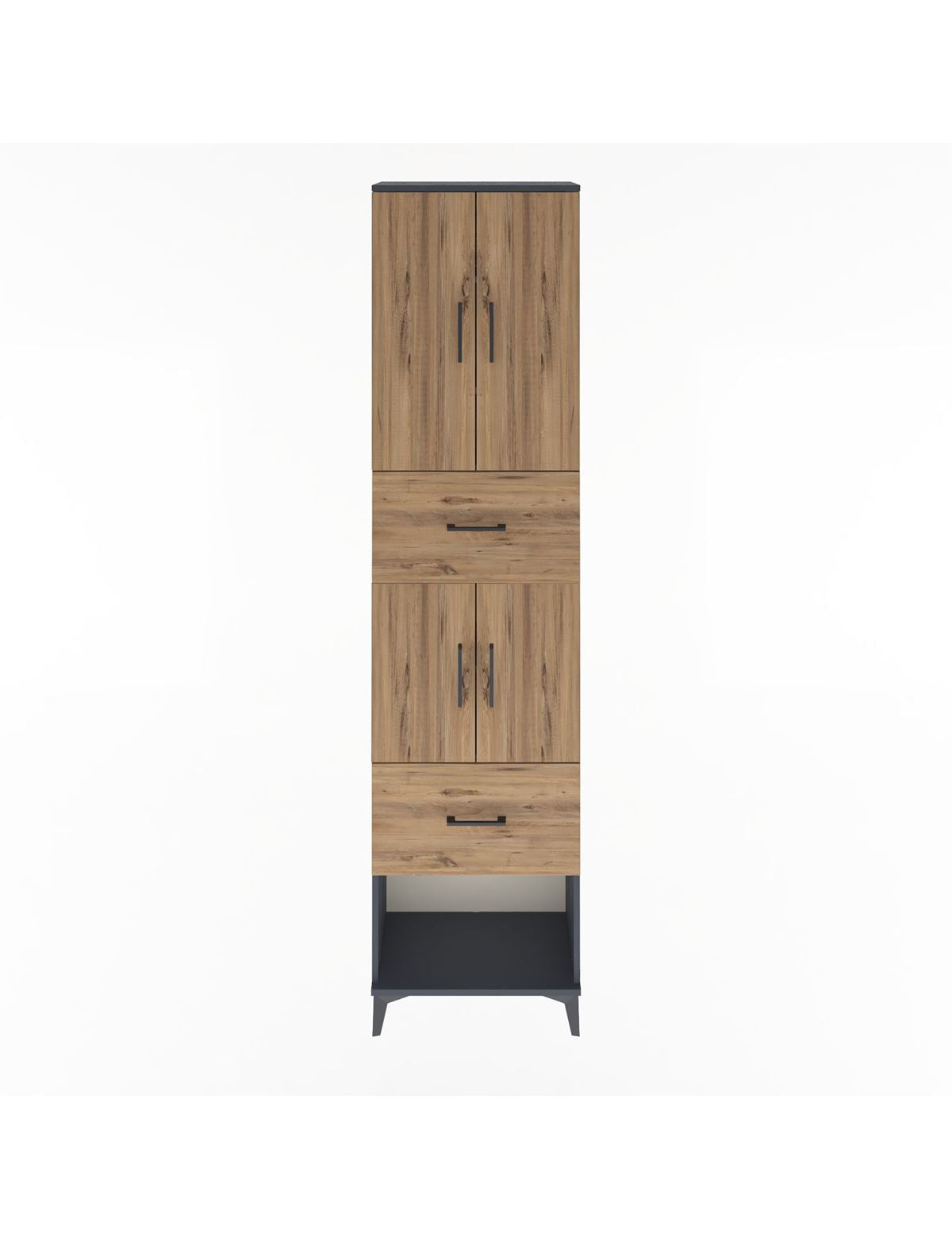 Arges Dolap 5 Raflı 2 Çekmeceli 4 Kapaklı 60x30x243 Antrasit-Çam