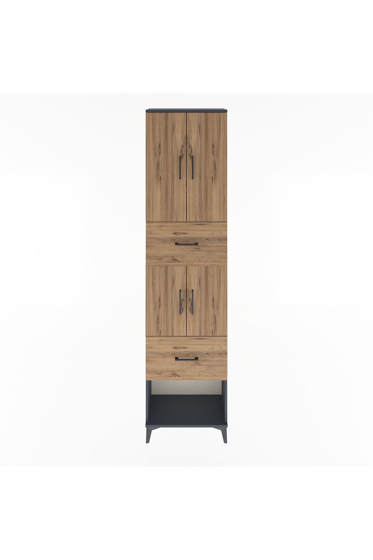 Arges Dolap 5 Raflı 2 Çekmeceli 4 Kapaklı 60x30x243 Antrasit-Çam