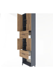 Arges Dolap 5 Raflı 2 Çekmeceli 4 Kapaklı 60x30x243 Antrasit-Çam