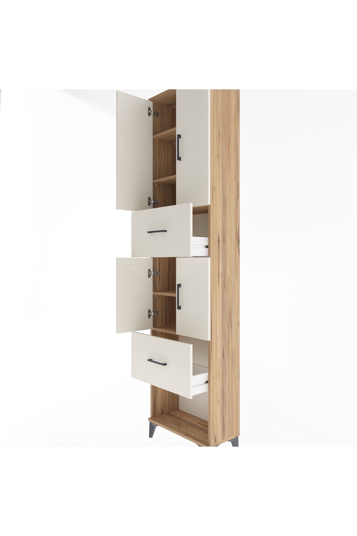 Arges Dolap 5 Raflı 2 Çekmeceli 4 Kapaklı 60x30x243 Çam-Aytaşı