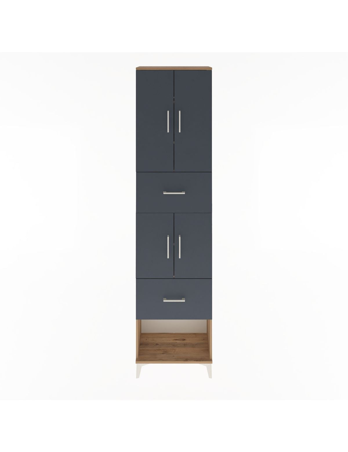 Arges Dolap 5 Raflı 2 Çekmeceli 4 Kapaklı 60x30x243 Çam-Antrasit