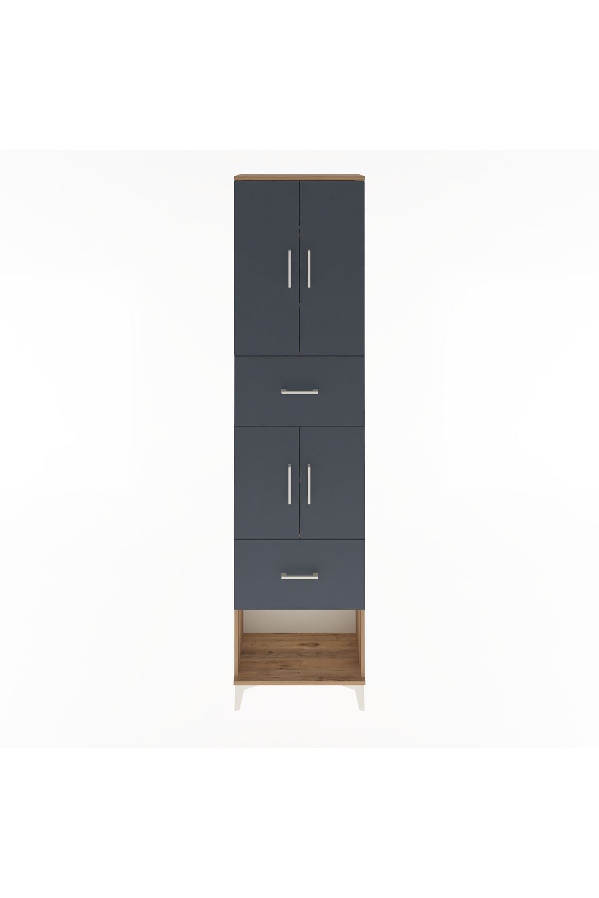 Arges Dolap 5 Raflı 2 Çekmeceli 4 Kapaklı 60x30x243 Çam-Antrasit